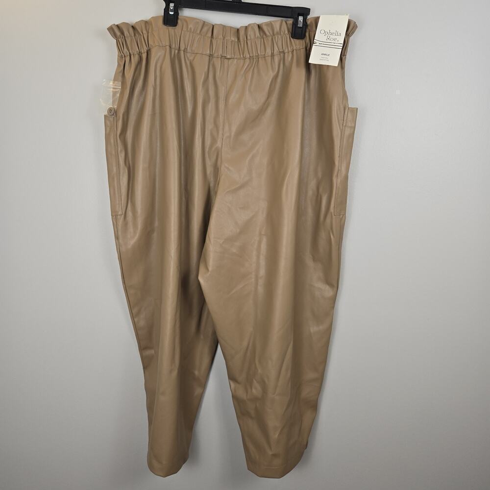 NWT Women's Size 3X Ophelia Roe Faux Leather Tan Pants Mid-Rise Tapered Leg 24" - Picture 3 of 10